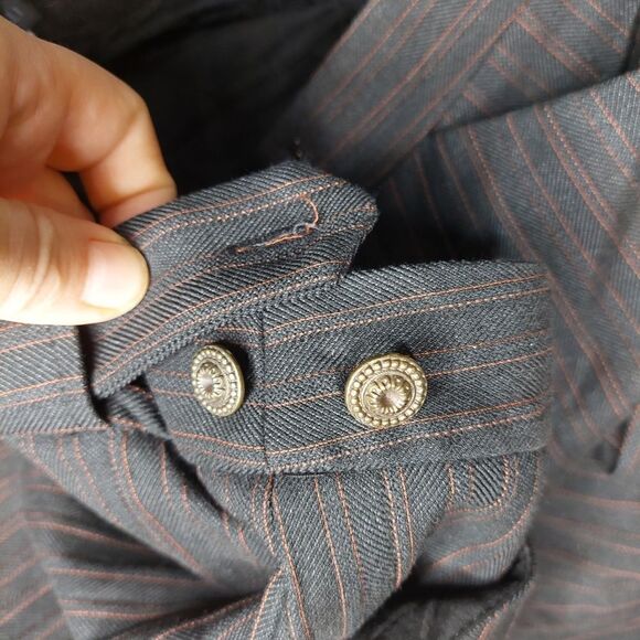 Woman's Franco Mirabelli Black with Brown Stripes Wide Leg Dress Pants - Picture 10 of 11